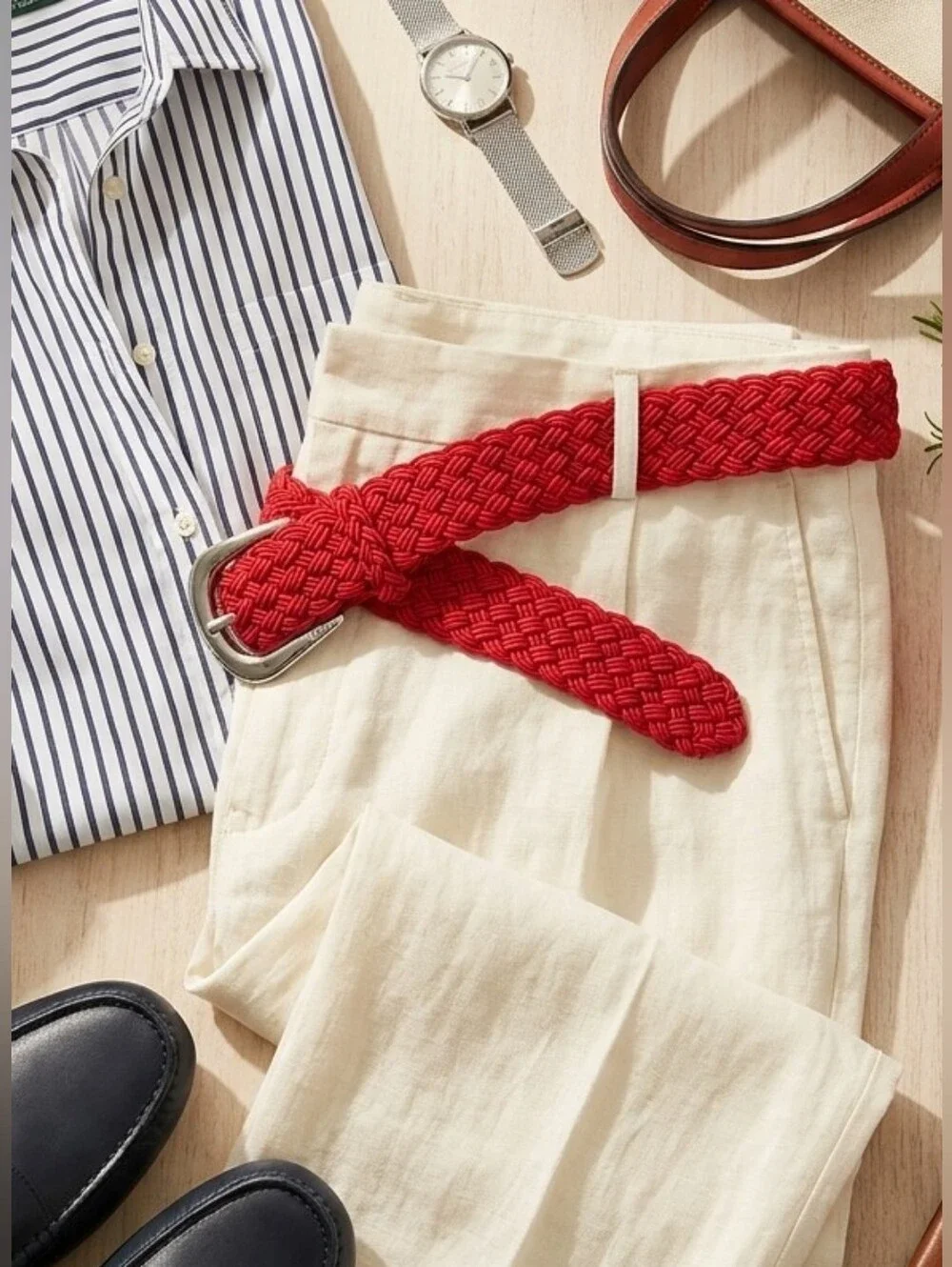 Lauren Ralph Lauren Red Woven Elastic Stretchy Belt
